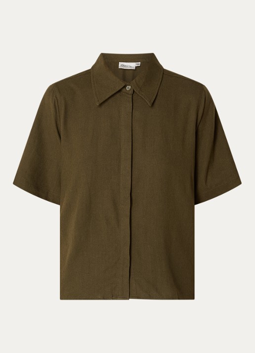 My Essential Wardrobe Dias blouse in linnenblend - voorkant 3 bronsgroen