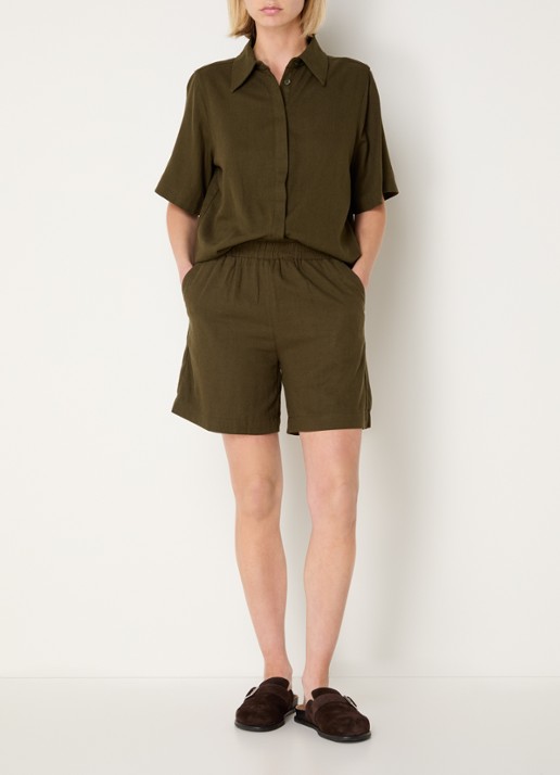 My Essential Wardrobe Dias blouse in linnenblend - voorkant 4 bronsgroen