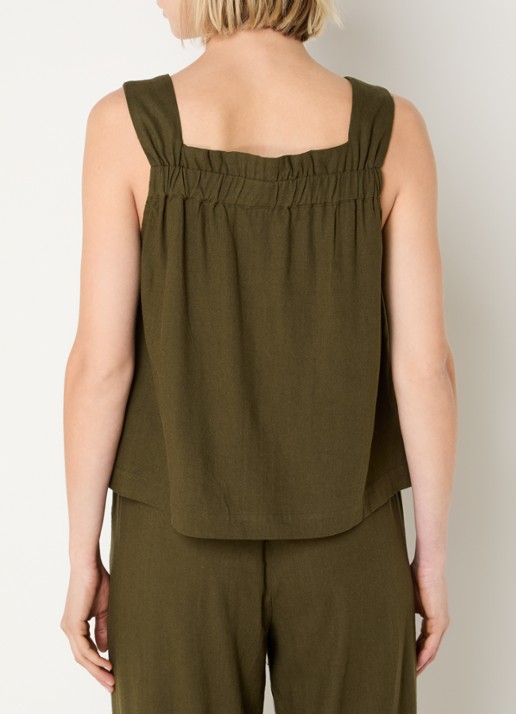 My Essential Wardrobe Dias mouwloze top in linnenblend - achterkant 4 bronsgroen