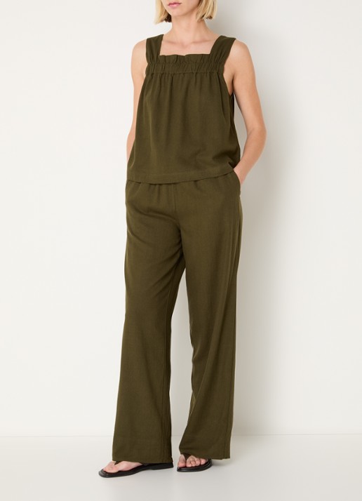 My Essential Wardrobe Dias mouwloze top in linnenblend - voorkant 2 bronsgroen
