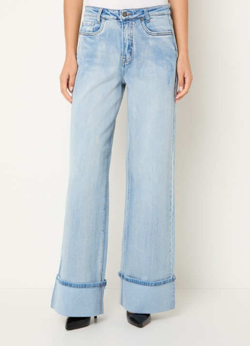 My Essential Wardrobe Dikan high waist wide leg jeans met lichte wassing