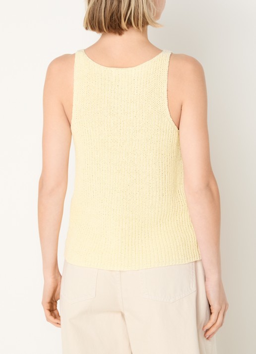 My Essential Wardrobe Diva grofgebreide tanktop in linnenblend - achterkant lichtgeel