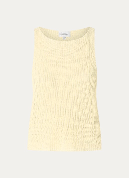 My Essential Wardrobe Diva grofgebreide tanktop in linnenblend - voorkant 2 lichtgeel