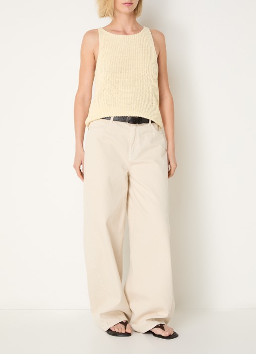 My Essential Wardrobe Diva grofgebreide tanktop in linnenblend - voorkant 3 lichtgeel