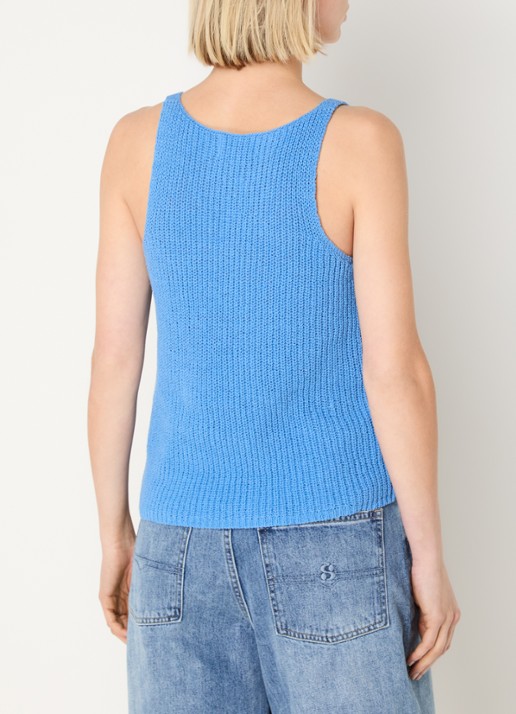 My Essential Wardrobe Diva grofgebreide tanktop in linnenblend - achterkant blauw