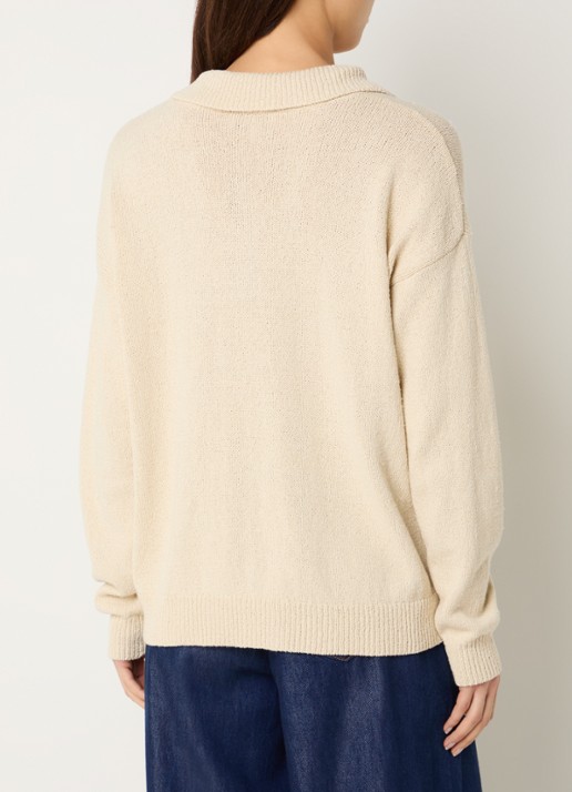 My Essential Wardrobe Diva grofgebreide trui in linnenblend met polokraag - achterkant beige