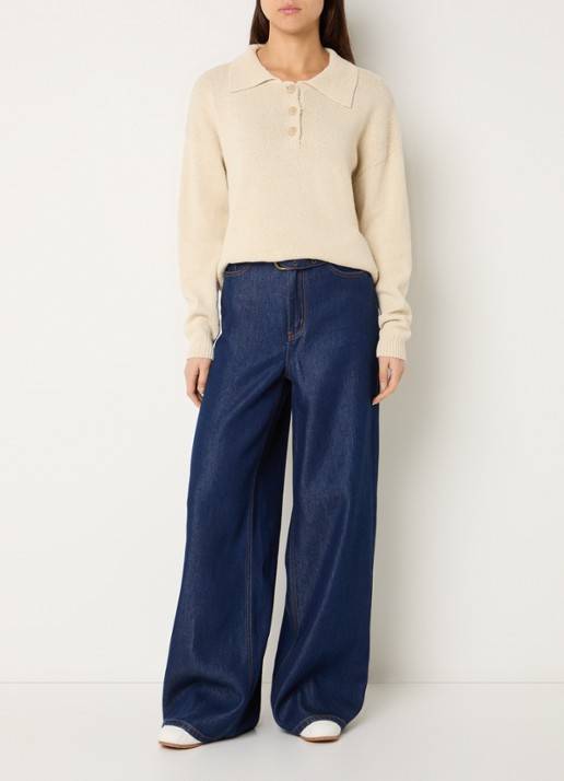 My Essential Wardrobe Diva grofgebreide trui in linnenblend met polokraag - voorkant 3 beige