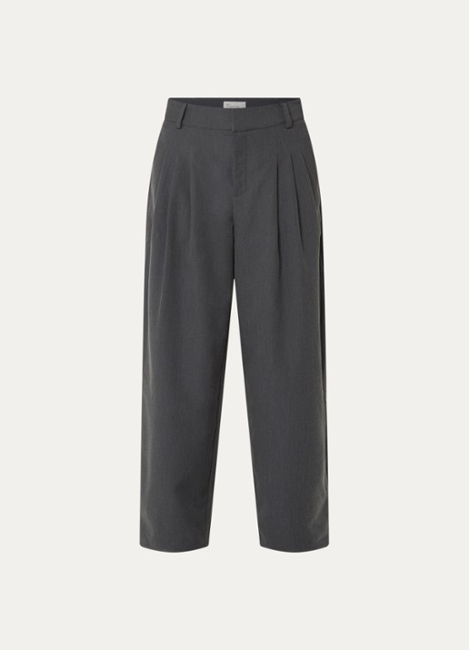My Essential Wardrobe Evie loose fit pantalon met plissé - voorkant 3 donkergrijs