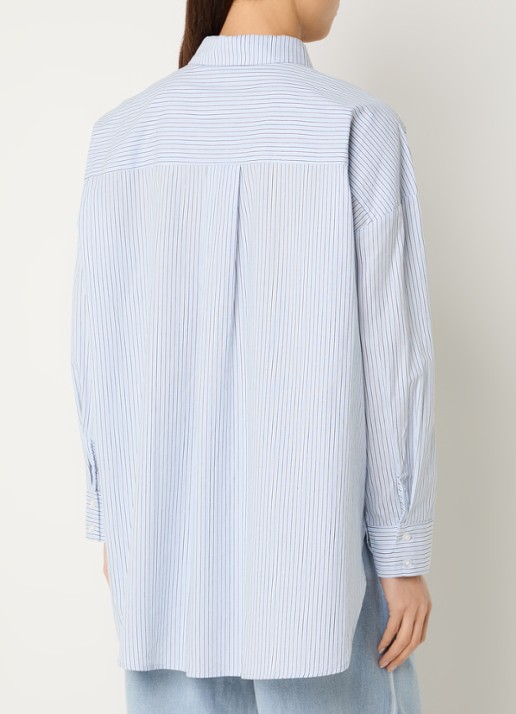 My Essential Wardrobe Feline blouse met streepprint en borstzak - achterkant lichtblauw