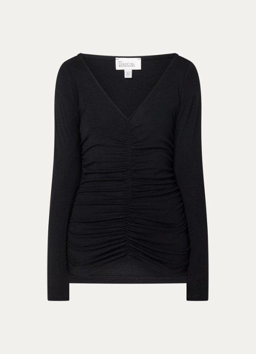My Essential Wardrobe Giggo top met plooidetail - voorkant zwart