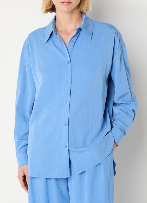 My Essential Wardrobe Gilda blouse met kraag - detail 2 blauw