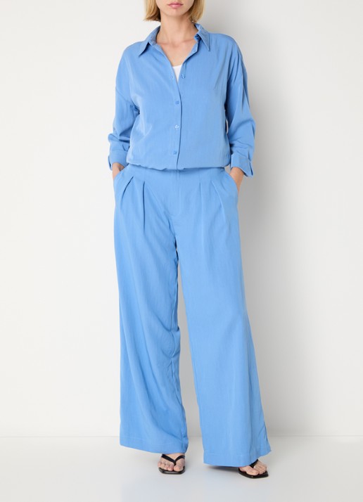 My Essential Wardrobe Gilda blouse met kraag - voorkant 4 blauw