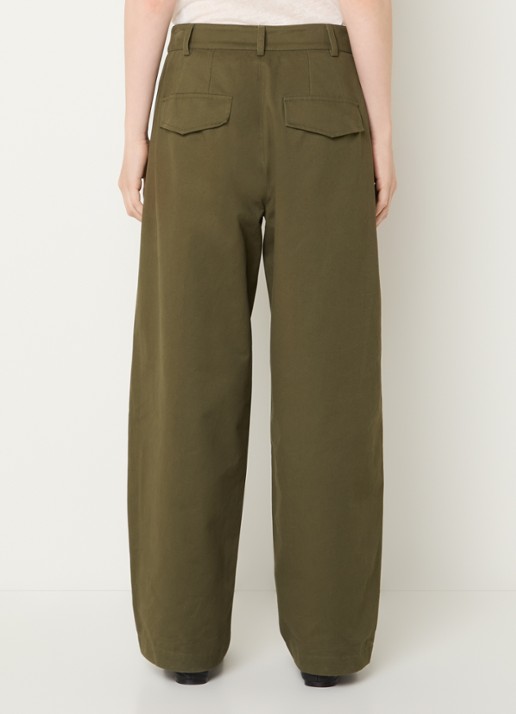 My Essential Wardrobe Gisva high waist loose fit broek met steekzakken - achterkant olijfgroen
