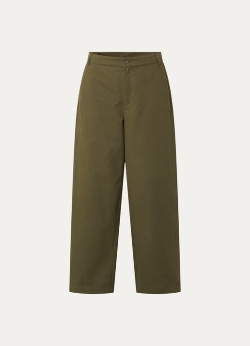 My Essential Wardrobe Gisva high waist loose fit broek met steekzakken - voorkant 2 olijfgroen