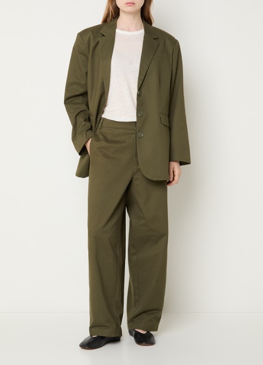 My Essential Wardrobe Gisva high waist loose fit broek met steekzakken - voorkant 3 olijfgroen