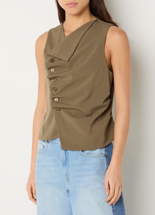 My Essential Wardrobe Hace gilet met asymmetrische hals en plooidetail - detail 3 olijfgroen