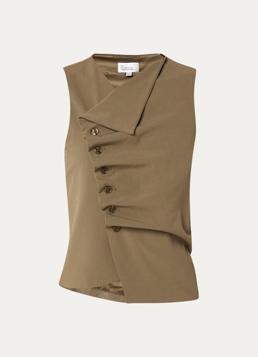 My Essential Wardrobe Hace gilet met asymmetrische hals en plooidetail - voorkant olijfgroen