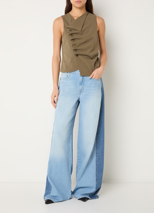 My Essential Wardrobe Hace gilet met asymmetrische hals en plooidetail - voorkant 2 olijfgroen