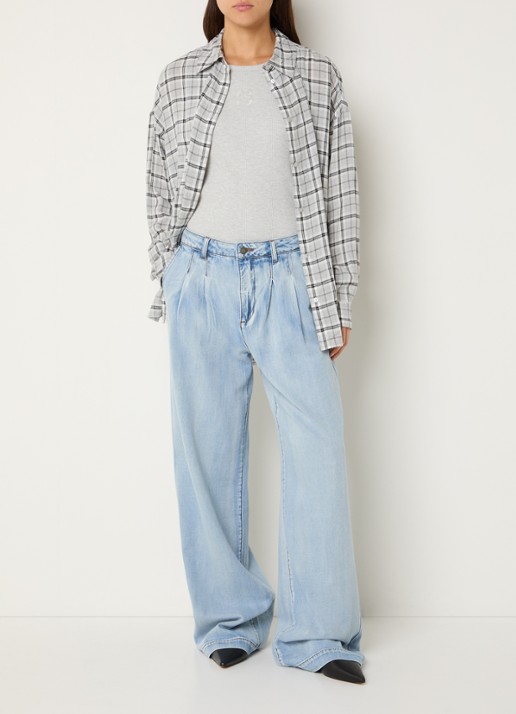 My Essential Wardrobe Iris blouse met ruitdessin - voorkant 2 lichtgrijs