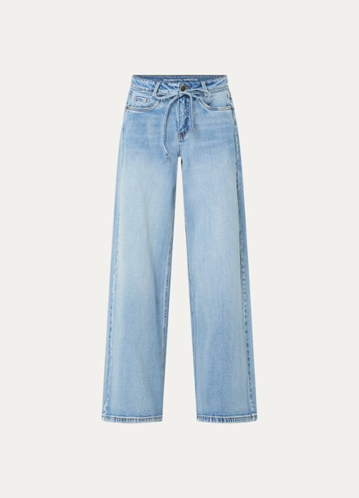 My Essential Wardrobe Karo 144 high waist wide leg jeans met lichte wassing - voorkant indigo