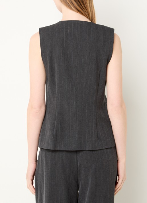 My Essential Wardrobe Luna gilet met krijtstreep en asymmetrisch detail - achterkant 4 donkergrijs