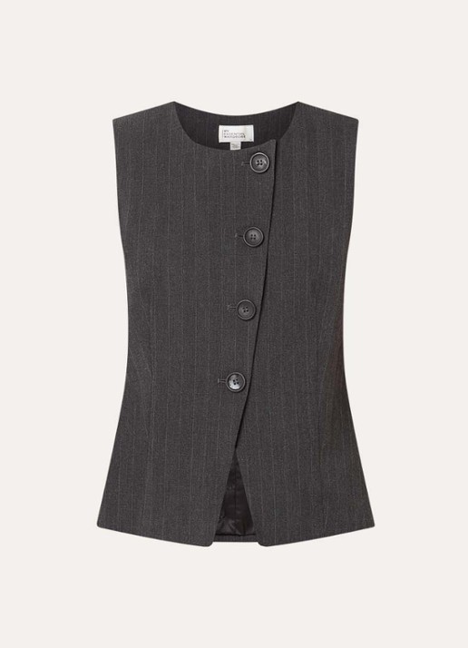 My Essential Wardrobe Luna gilet met krijtstreep en asymmetrisch detail - voorkant donkergrijs