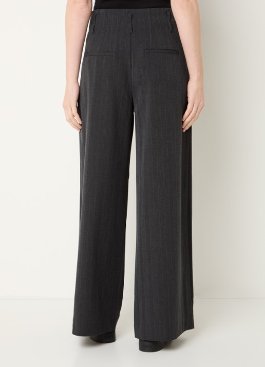My Essential Wardrobe Luna high waist wide fit pantalon met krijtstreep - achterkant 2 donkergrijs
