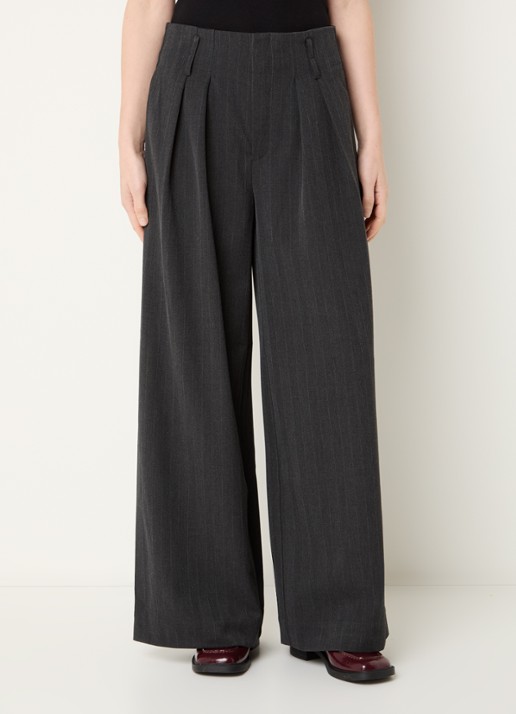My Essential Wardrobe Luna high waist wide fit pantalon met krijtstreep - detail donkergrijs
