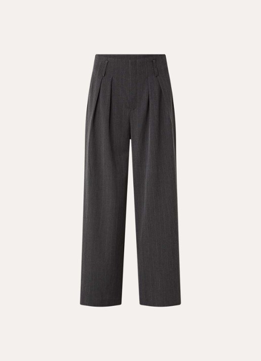 My Essential Wardrobe Luna high waist wide fit pantalon met krijtstreep - voorkant 3 donkergrijs