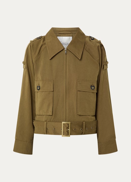 My Essential Wardrobe Lyon trenchcoat met ceintuur en klepzakken  - voorkant 2 legergroen