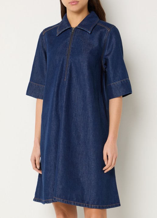 My Essential Wardrobe Malo mini A-lijn denim jurk met steekzakken