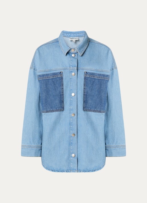 My Essential Wardrobe Mazie blouse van denim met borstzakken - voorkant 2 indigo