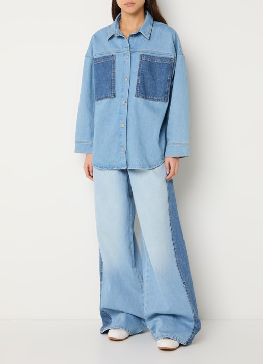 My Essential Wardrobe Mazie blouse van denim met borstzakken - voorkant 3 indigo