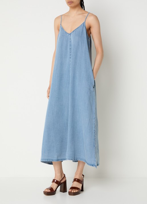 My Essential Wardrobe Nelly midi denimjurk met steekzakken en split - detail 3 indigo