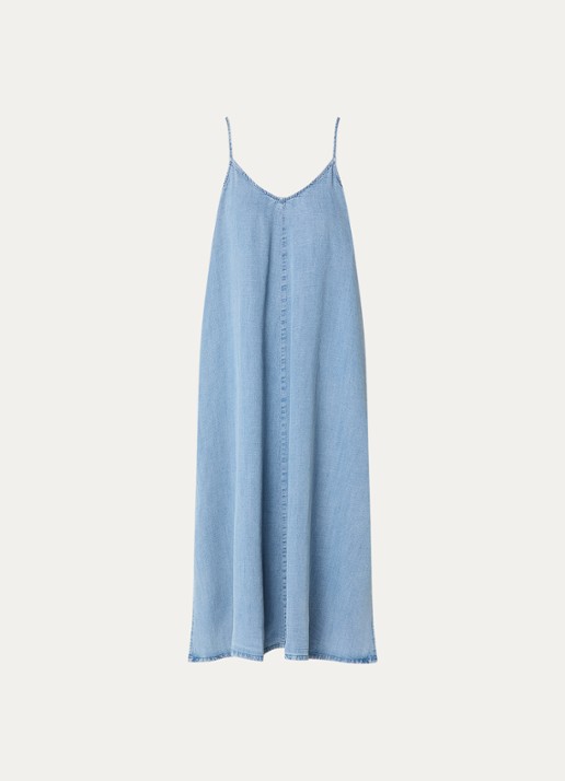 My Essential Wardrobe Nelly midi denimjurk met steekzakken en split - voorkant indigo