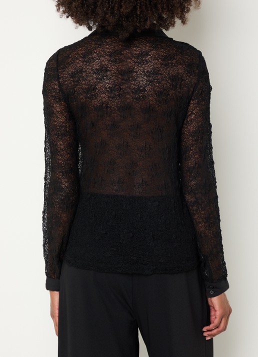 My Essential Wardrobe Rita semi-transparante blouse van kant - achterkant 3 zwart