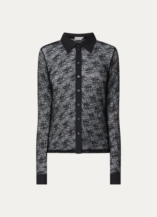 My Essential Wardrobe Rita semi-transparante blouse van kant - voorkant zwart