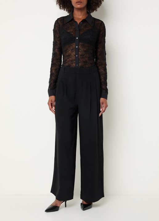 My Essential Wardrobe Rita semi-transparante blouse van kant - voorkant 2 zwart