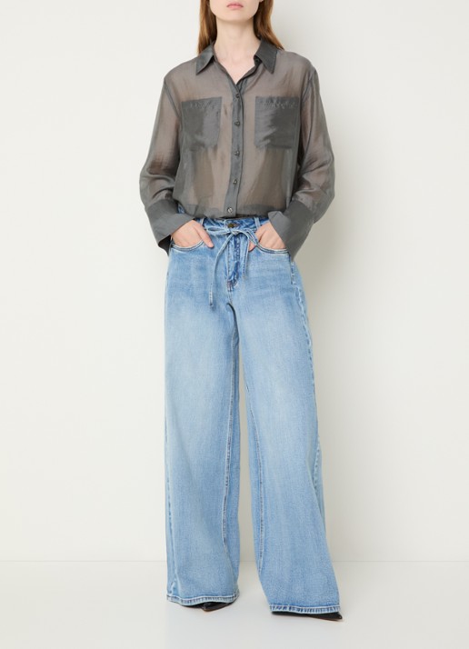 My Essential Wardrobe Smilla semi-transparante blouse met borstzakken - voorkant 4 grijs
