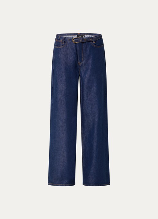 My Essential Wardrobe Tasma high waist loose fit jeans met ceintuur - voorkant 4 indigo