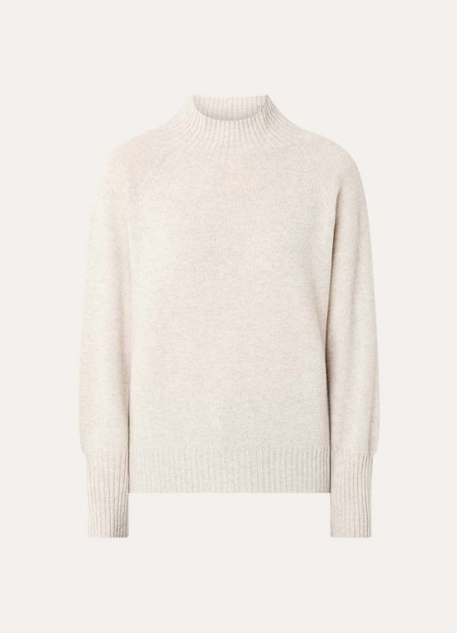 My Essential Wardrobe Tracy fijngebreide trui van wol met col - voorkant 3 grijsmele