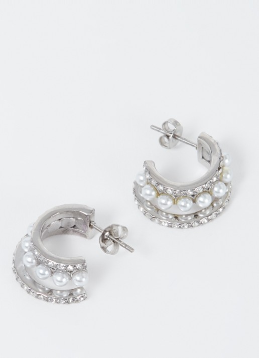 My Jewellery Earring strass/pearls - detail 3 zilver