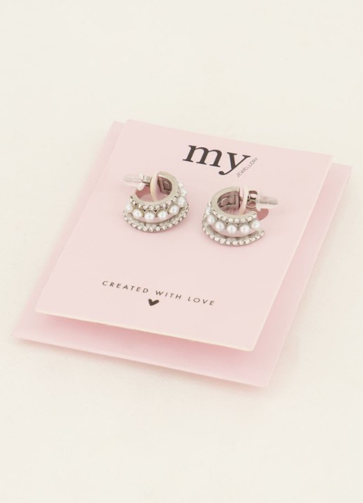 My Jewellery Earring strass/pearls - detail 4 zilver