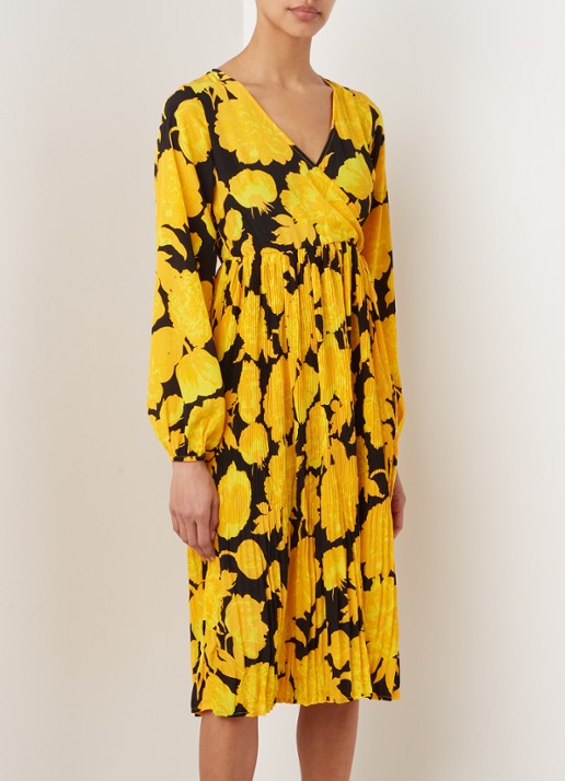 NA-KD Midi jurk met plissé en bloemenprint - detail 4 geel