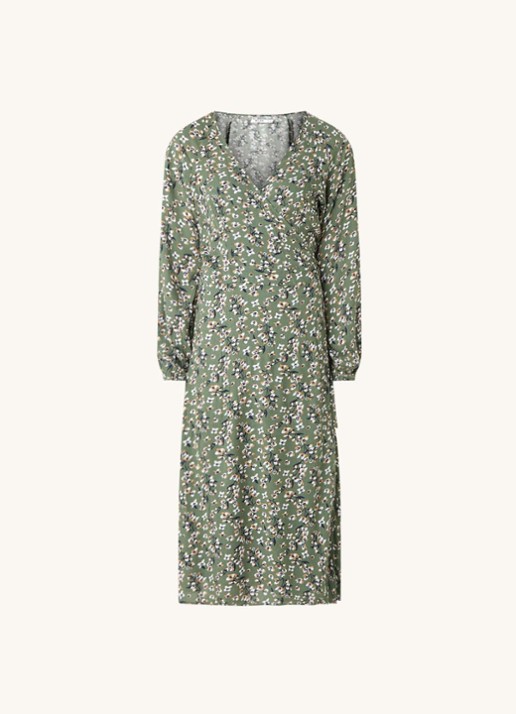 NA-KD Midi wikkeljurk met bloemenprint - voorkant 2 groen