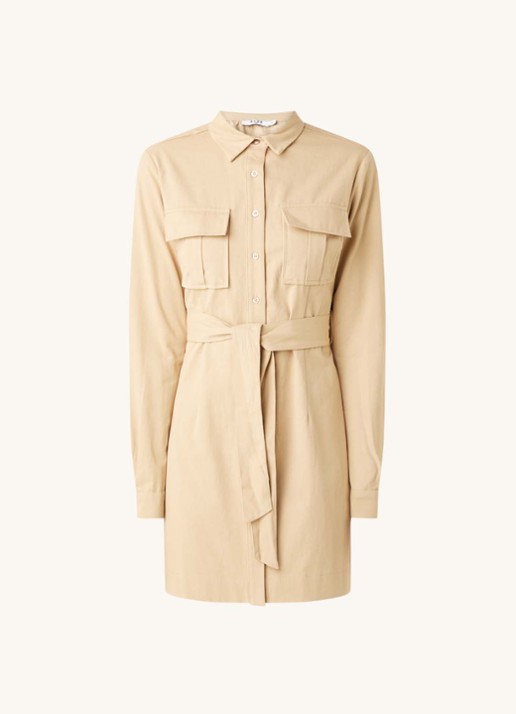 NA-KD Mini blousejurk met strikceintuur - voorkant beige