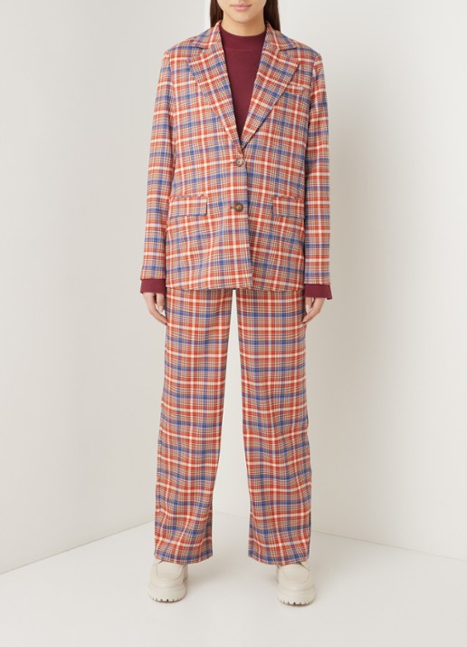NA-KD Oversized blazer met ruitdessin - voorkant 4 oranjebruin