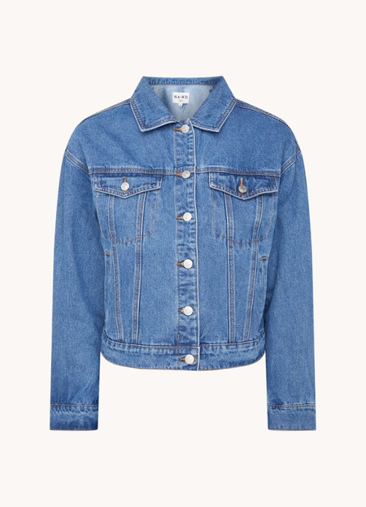 NA-KD Spijkerjas met steekzakken - voorkant indigo