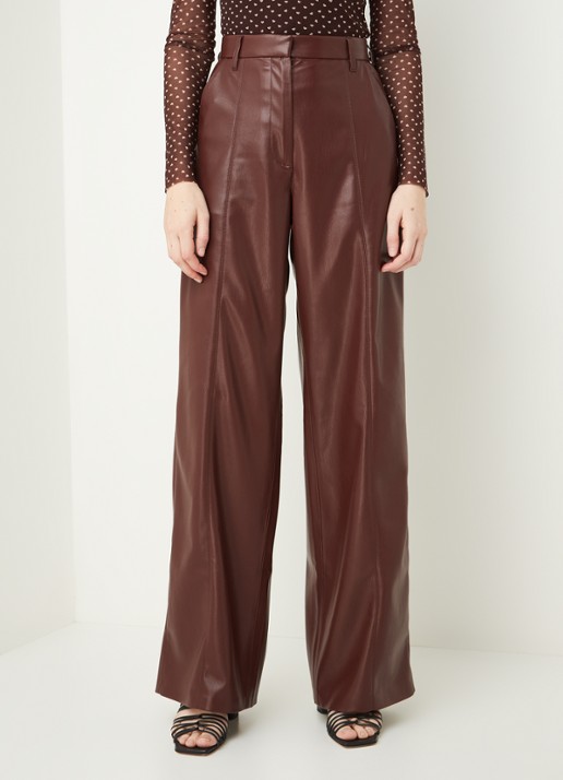 Nanushka Cleo high waist wide fit pantalon van imitatieleer - detail 4 bruin