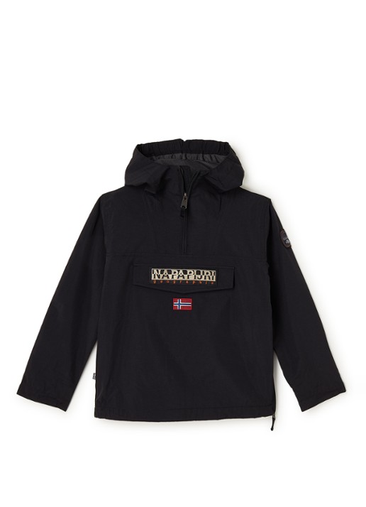 Napapijri Rainforest anorak met klepzak en waterafstotende coating  - voorkant 2 zwart